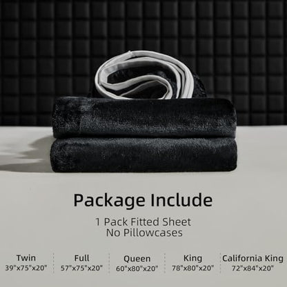 Velvet Fitted Sheet Queen Size Black - Fluffy Plush Bottom Bed Sheet