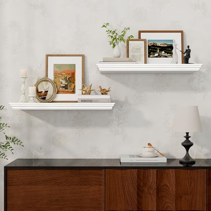 White 24 Inch Floating Wall Shelves Set of 2 with Crown Molding - 9.3" Deep