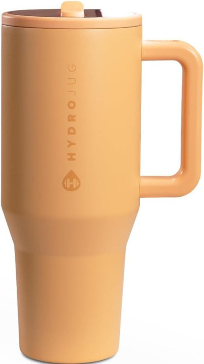 HydroJug Traveler - 32 oz Insulated Water Bottle with Handle & Flip Straw - Leak Resistant, Fits Cup Holder | Marigold