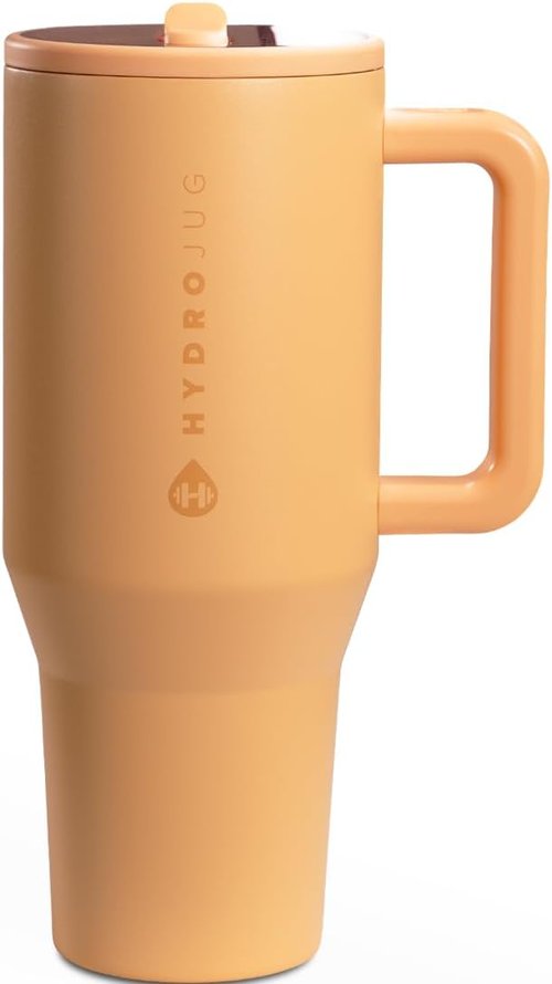 HydroJug Traveler - 32 oz Insulated Water Bottle with Handle & Flip Straw - Leak Resistant, Fits Cup Holder | Marigold