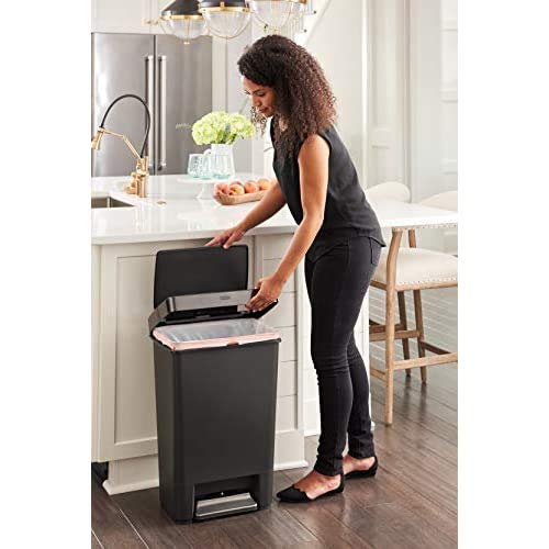 Rubbermaid Premier Series IV Step-On Trash Can for Home and Kitchen, 12.4 Gallon, Stainless Steel Lid Charcoal, for Home/Kitchen/Garage/Apartment/Office
