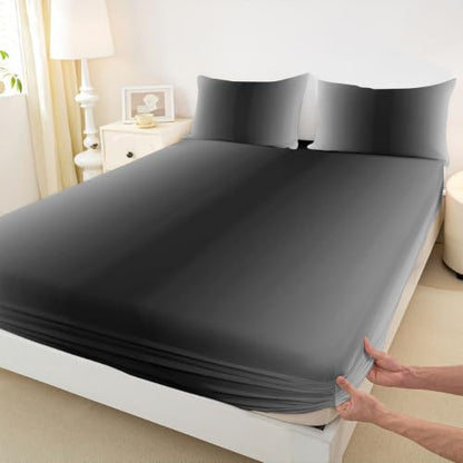 Full Size Fitted Bed Sheet Set with Pillowcases, 16-Inch Deep Pocket Microfiber Bedding for Kids & Teens