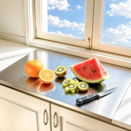 15.7 x 11.9 Inch Stainless Steel Cutting Board with Lip - Kitchen Chopping Surface