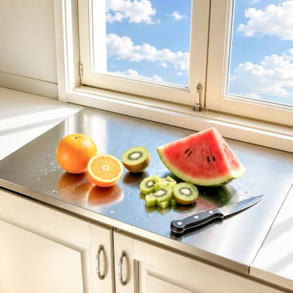 15.7 x 11.9 Inch Stainless Steel Cutting Board with Lip - Kitchen Chopping Surface