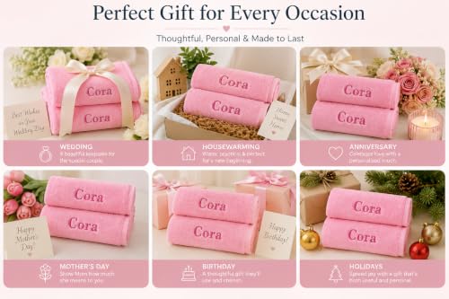 Personalized Turkish Cotton Wash Towels Set of 2 - Pink Initials & Name