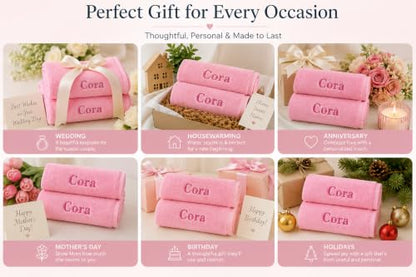 Personalized Turkish Cotton Wash Towels Set of 2 - Pink Initials & Name