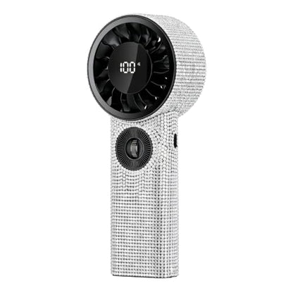 White Diamond Luxury Handheld Fan with Rhinestones, 100 Speed Stepless Control