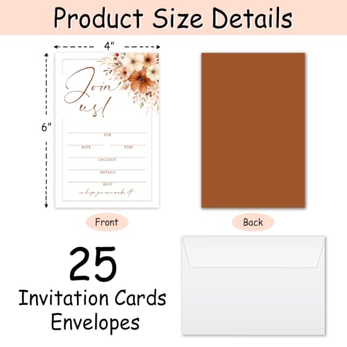 25 Pack Floral Invitation Cards with Envelopes for Weddings & Parties