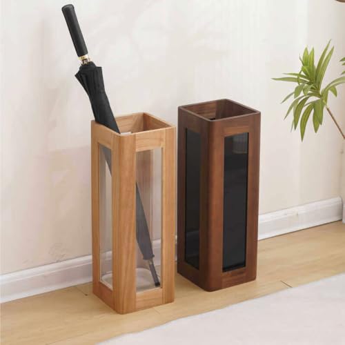Walnut Wood Indoor Umbrella Stand with Acrylic Panel & Removable Drip Tray