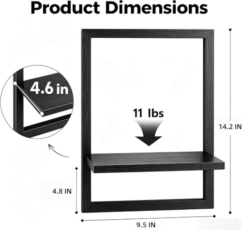 Rectangular Wooden Wall Shelf for Indoor Plants - Set of 2 Black Shelves