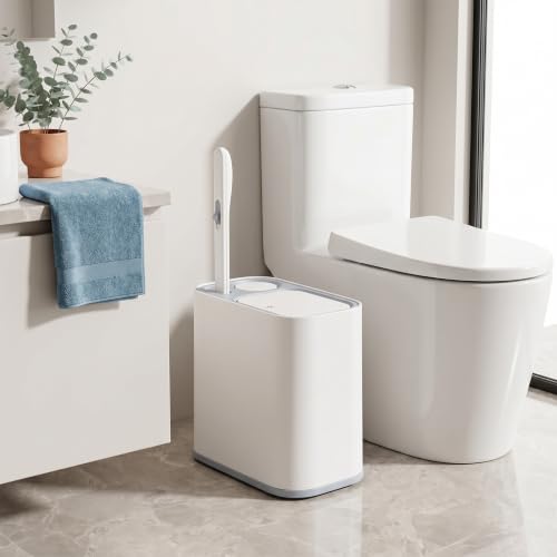 Bathroom Trash Can with Disposable Toilet Brush & 36 Refills - 1.5 Gallon Slim Set