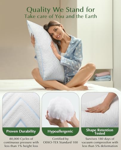 Queen Size Blue Pillows Set of 2 - Hotel Bed Cushions for Sleeping