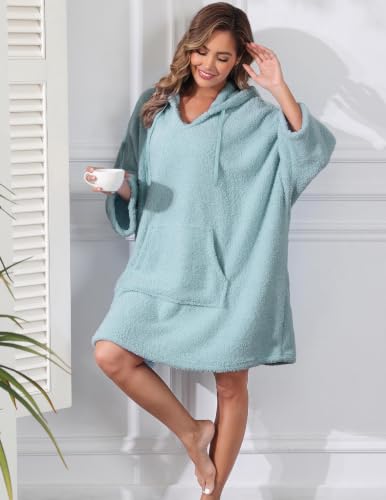 Viakeo Women's Oversized Wearable Blanket Hoodie with Christmas Socks - Blue Grey