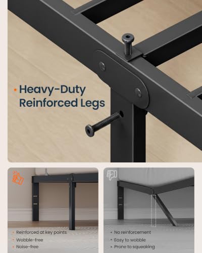 Queen Size Metal Bed Frame - 14 Inch Platform Bed with Support & Under-Bed Storage
