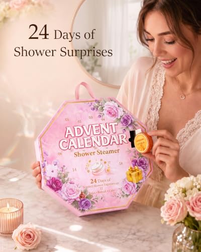 Pink Shower Steamers Advent Calendar 2026 for Relaxation - 24 Spa Gifts for Women