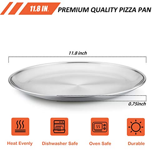 E-far 12 Inch Pizza Pan, Stainless Steel Pizza Pie Pan Tray Platter, Healthy Metal Pizza Baking Cooking Pan for Oven, Dishwasher Safe