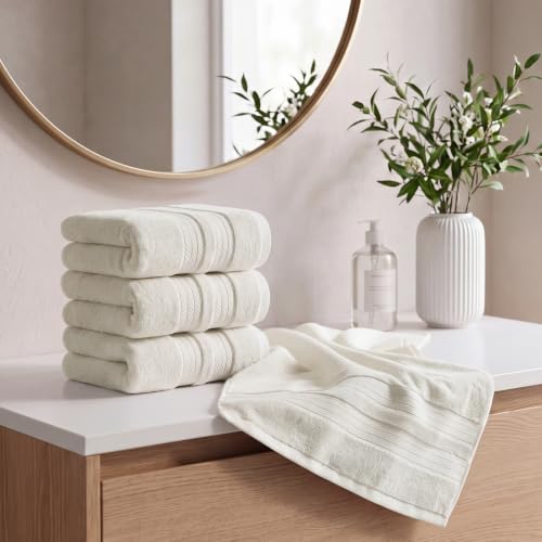 Ecolook 4 Pack Cream Hand Towels - 500 GSM Cotton, Bathroom & Kitchen