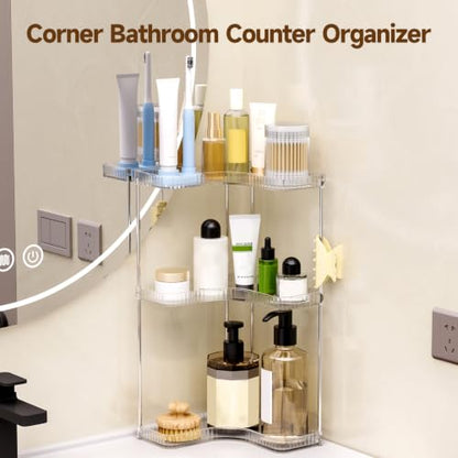 Corner Makeup Counter Organizer, 3-Tier Clear Corner Shelf - Jywantful
