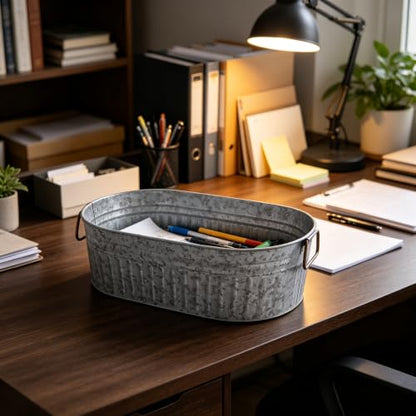 Heavy-Duty Galvanized Steel Oval Ice Tub - 4.15 Gallon Beverage Cooler