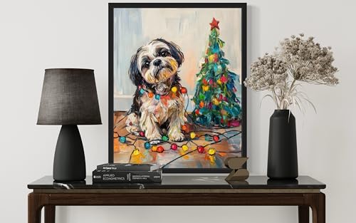 Shih Tzu Christmas Unframed Wall Art Print Poster - 10 x 8 Inches, Dog Pet Lover Artwork