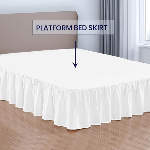 Full XL Ruffled Bed Skirt 21 Inch Drop White - Classic Gathered Microfiber