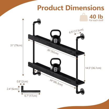 LED Wall Mounted Wine Rack and Bar Shelves - Black, 36 Inch
