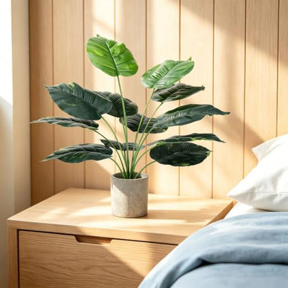 Artificial Plant Set with Concrete-Style Pots - 2 Large Tropical & 4 Mini Succulents
