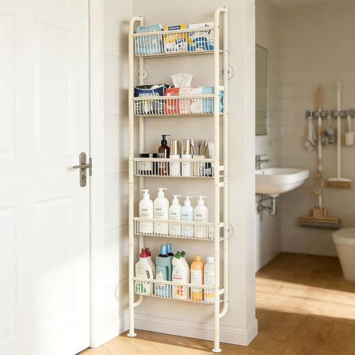 Behind The Door Storage Shelf Narrow 5-Tier White Round Variation
