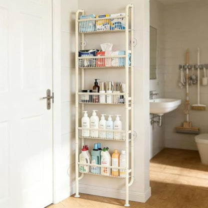 Behind The Door Storage Shelf Narrow 5-Tier White Round Variation