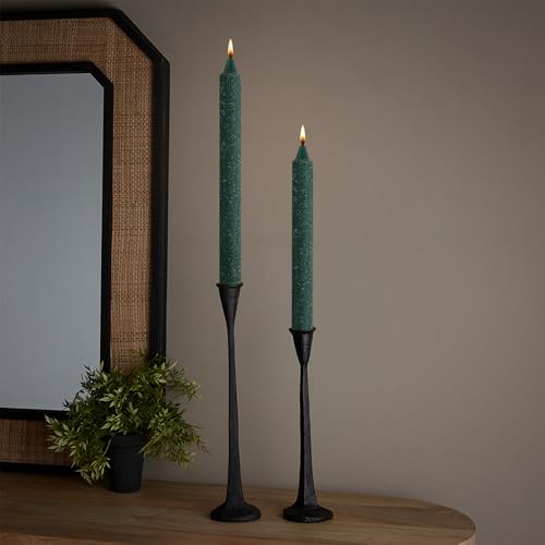 Dark Green Rustic Unscented Dinner Candles - 12 Pack, 9-Inch