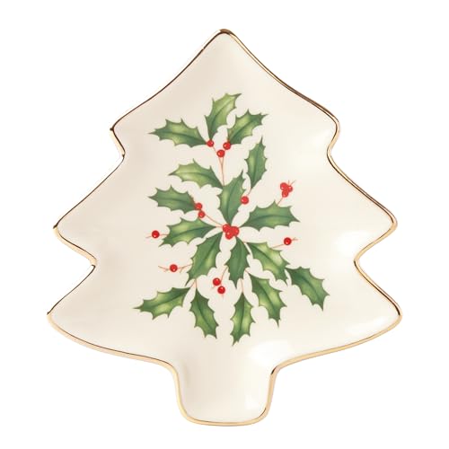 Lenox Christmas Tree Plate Party Plate Holiday Decor Ivory Porcelain Gold Accents