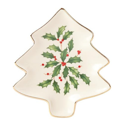 Lenox Christmas Tree Plate Party Plate Holiday Decor Ivory Porcelain Gold Accents