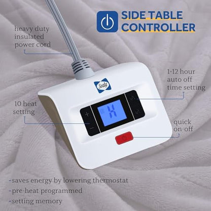 Sealy Twin Electric Heated Blanket 62x84 Inches with Auto Shutoff Light Grey