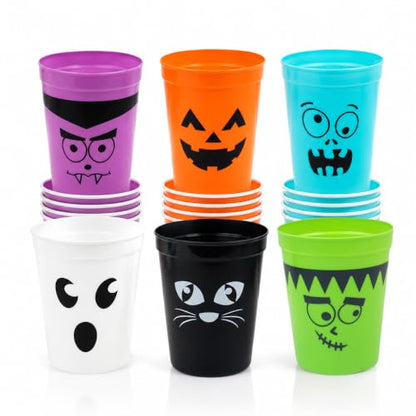 Halloween Plastic Cups 16OZ - 60 Pack Blue & Multicolor Reusable Party Cups