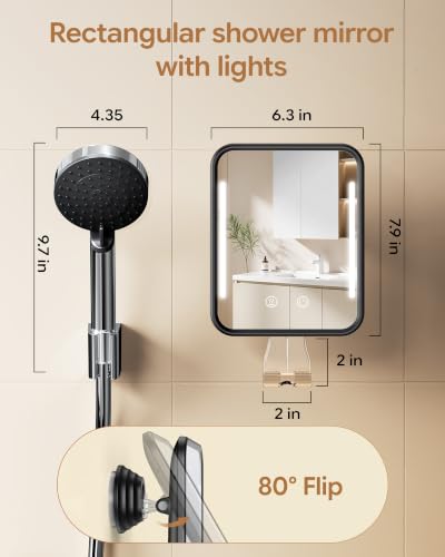 Gospire Heated Fogless Shower Mirror with Light - Black