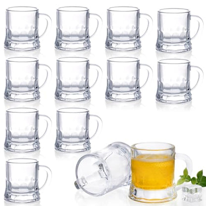 12 PCS Mini Beer Mug Shot Glasses with Handles - 2 oz Glasses for Parties, Xmas Gift
