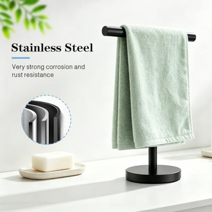 T-Shaped Hand Towel Holder Stand in Black - Non-Slip & Rust-Resistant