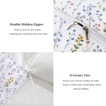 Multi Color Floral Duvet Cover Set King Size - Wildflower Cotton Bedding