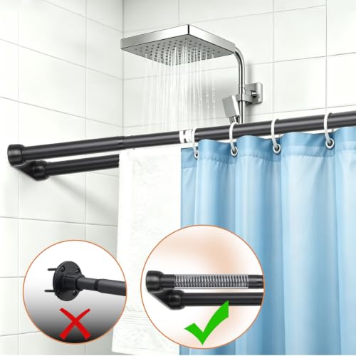 Adjustable Double Shower Curtain Rod - No Drilling Tension Shower Pole, Rustproof Metal