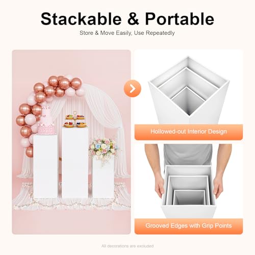 3-Piece Metal Square Display Pedestal Set for Cakes Flowers and Events, White Heavy Duty Stands