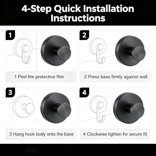 Black Suction Cup Hooks for Wreaths - No-Drill Wall Mounts, 2 Pack