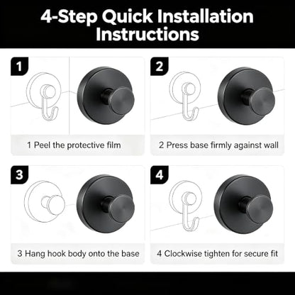 Black Suction Cup Hooks for Wreaths - No-Drill Wall Mounts, 2 Pack