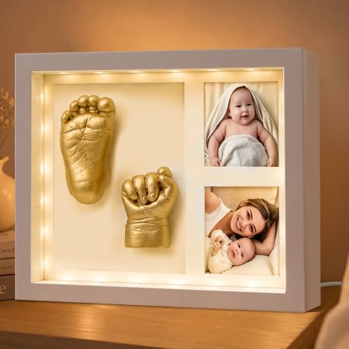 Baby Hand and Foot Casting Kit with Lighted Shadow Box Frame - Keepsake Gift