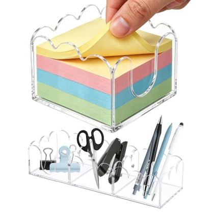 Clear Acrylic Sticky Note Holder Set - 3 Pieces Desk Organizer for 3x3 Notes