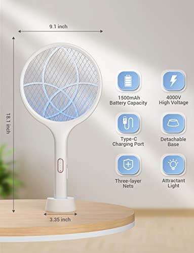 Electric Fly Swatter Bug Zapper Racket 4000V Dual Mode White
