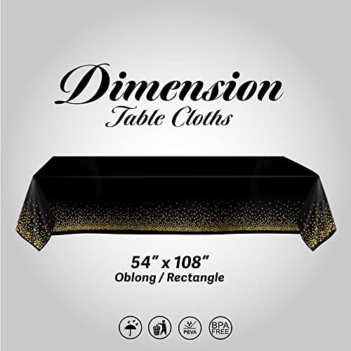 Prestee Black and Gold Table Cloths for Parties, 4pk, 54"x108" - Gold Dot Plastic Tablecloths, Black Tablecloth, Black and Gold Party Decorations, Paper Tablecloth for BBQ, Party, Fine Dining, Wedding