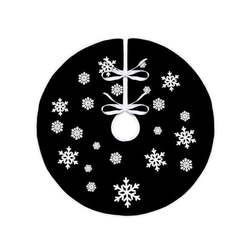 Black Burlap Christmas Tree Skirt with White Snowflakes - 23 Inch