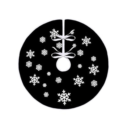 Black Burlap Christmas Tree Skirt with White Snowflakes - 23 Inch