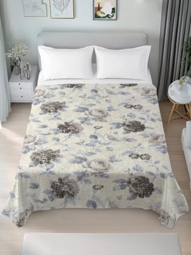 King Size Floral Microfiber Flat Sheet - Gray & White Ombre Bed Sheet, Hotel Luxury