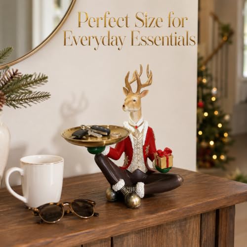 Red Deer Statue Tray for Entryway Jewelry and Keys - Festive Christmas Decor